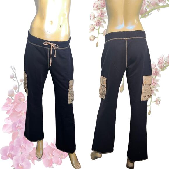 Y2K Navy and Beige Cargo Sweat Pants - Picture 1 of 9